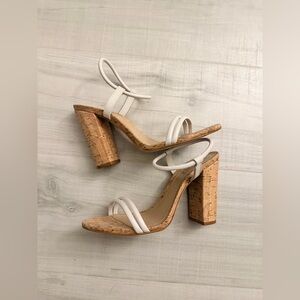 SCHUTZ White and Tan Strappy Heels